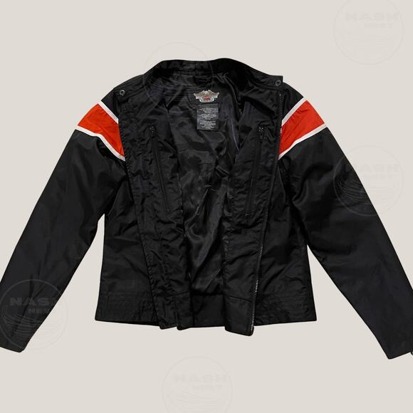 Harley-Davidson Black Nylon Racing Jacket | Orange Red Stripe 2007, M Vintage - Picture 3 of 13